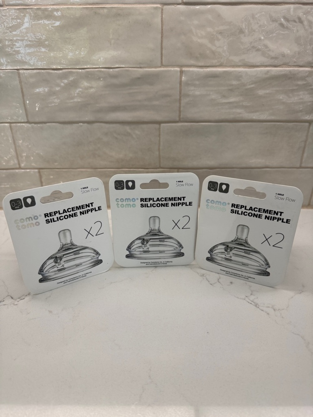 comotomo Replacement Silicone Baby Bottle Nipple - Slow Flow (Clear) x3packs